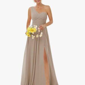 Women’s One-Shoulder Taupe Chiffon Bridesmaid Dress